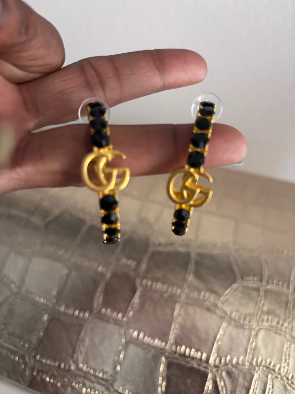 Source Unknown Gold-Tone Hoop Earrings with Black Accents